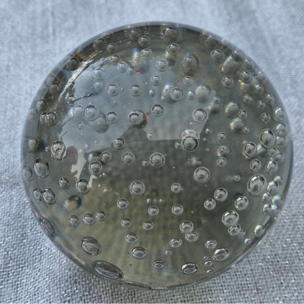 Murano Style Art Glass Hand-Blown Paperweight Controlled Bubbles